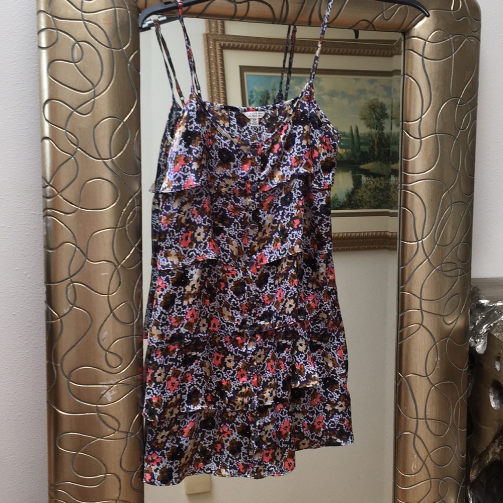 F21 Satin Ruffle Dress Floral Print Size S